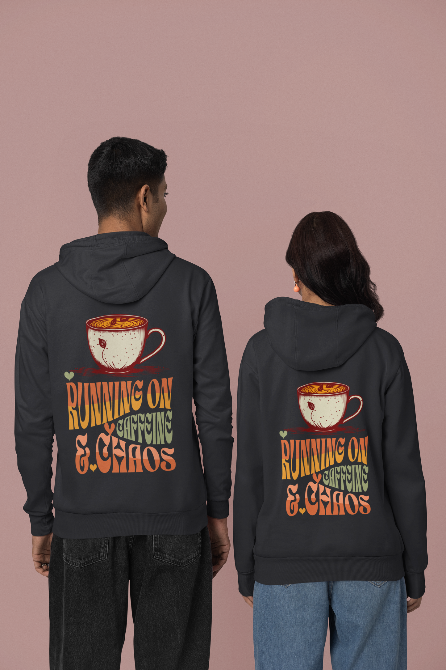 Unisex Oversized Hooded Sweatshirt - Running on Caffeine & Chaos