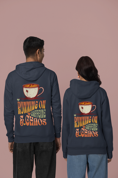 Unisex Oversized Hooded Sweatshirt - Running on Caffeine & Chaos