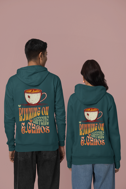 Unisex Oversized Hooded Sweatshirt - Running on Caffeine & Chaos