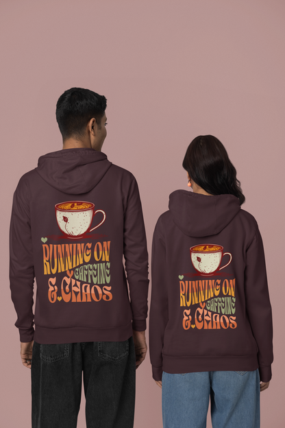 Unisex Oversized Hooded Sweatshirt - Running on Caffeine & Chaos